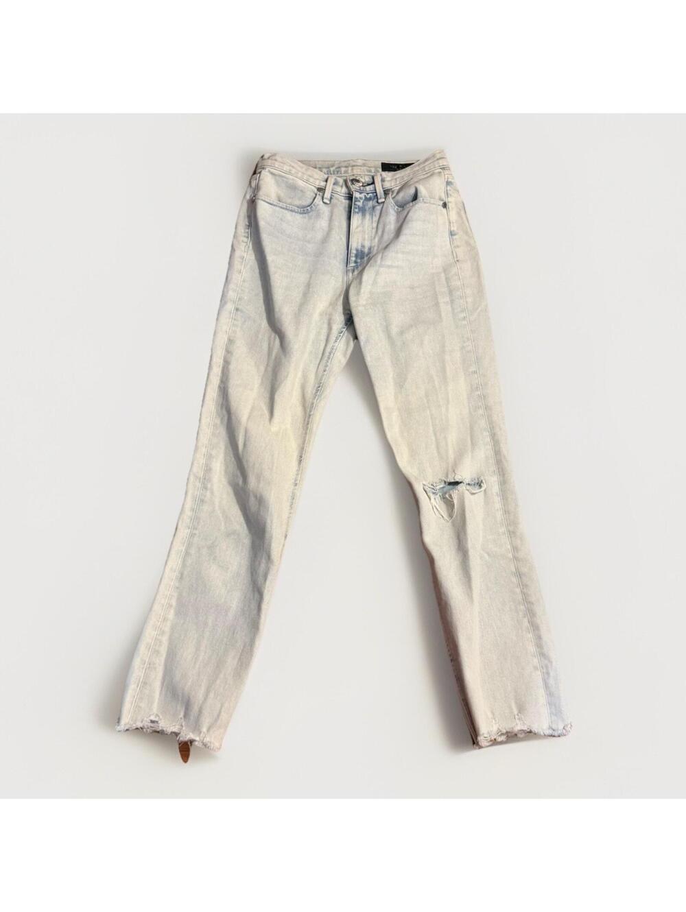 Rag & Bone Jeans Womens 24 Acid Wash Aged  Distressed Straight Raw Hem Denim